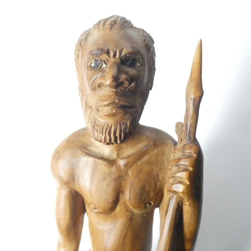 Carved Wooden Statue Hunter Warrior Man w/ Spear 17